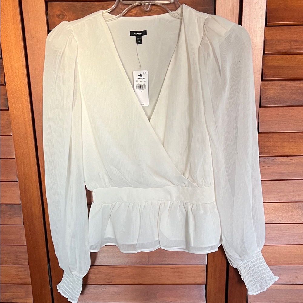 Express Ivory Long-Sleeve Blouse